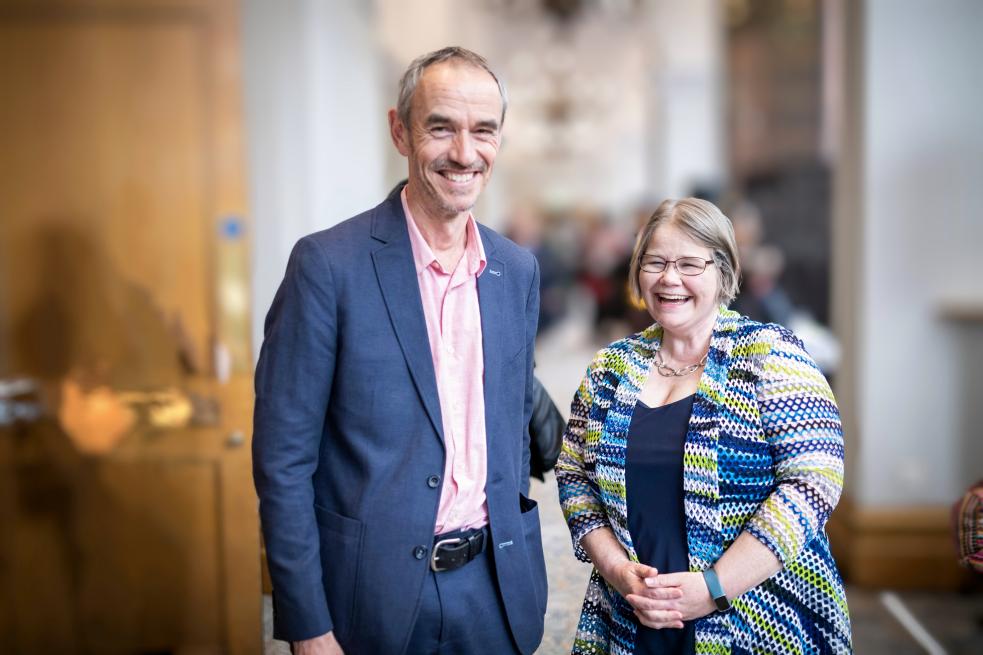 Sophie Duncan and Paul Manners stood together, smiling for a photo at Engage Conference