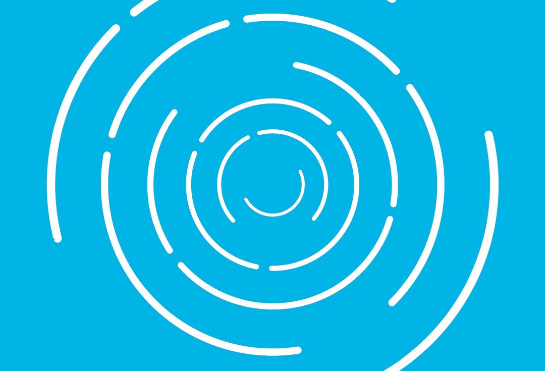 white spiral graphic getting larger on blue background