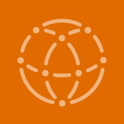 graphic of interconnecting dots and lines within a circle on orange background