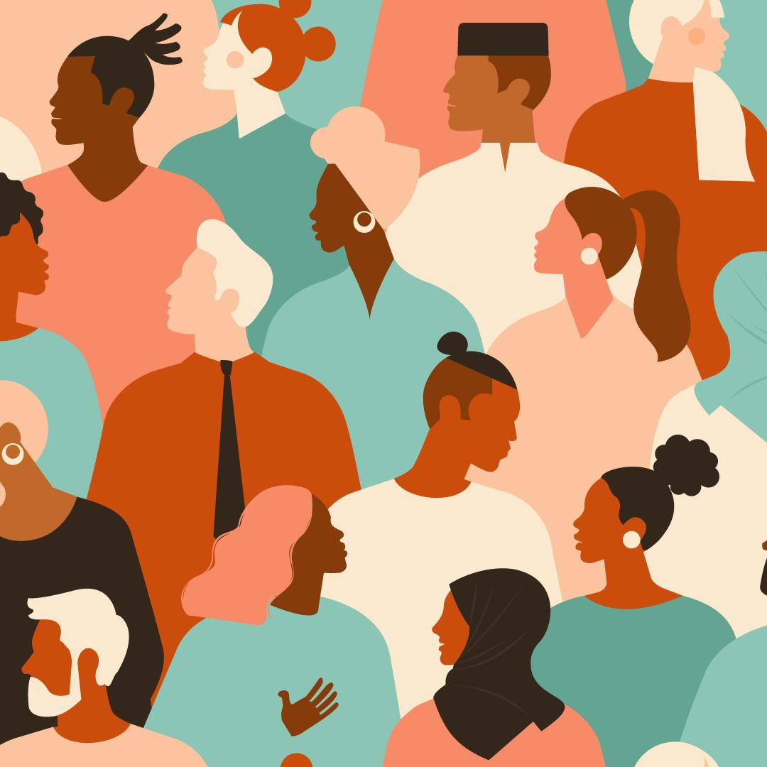 illustration of crowd of people of diverse genders, ages and ethnicities